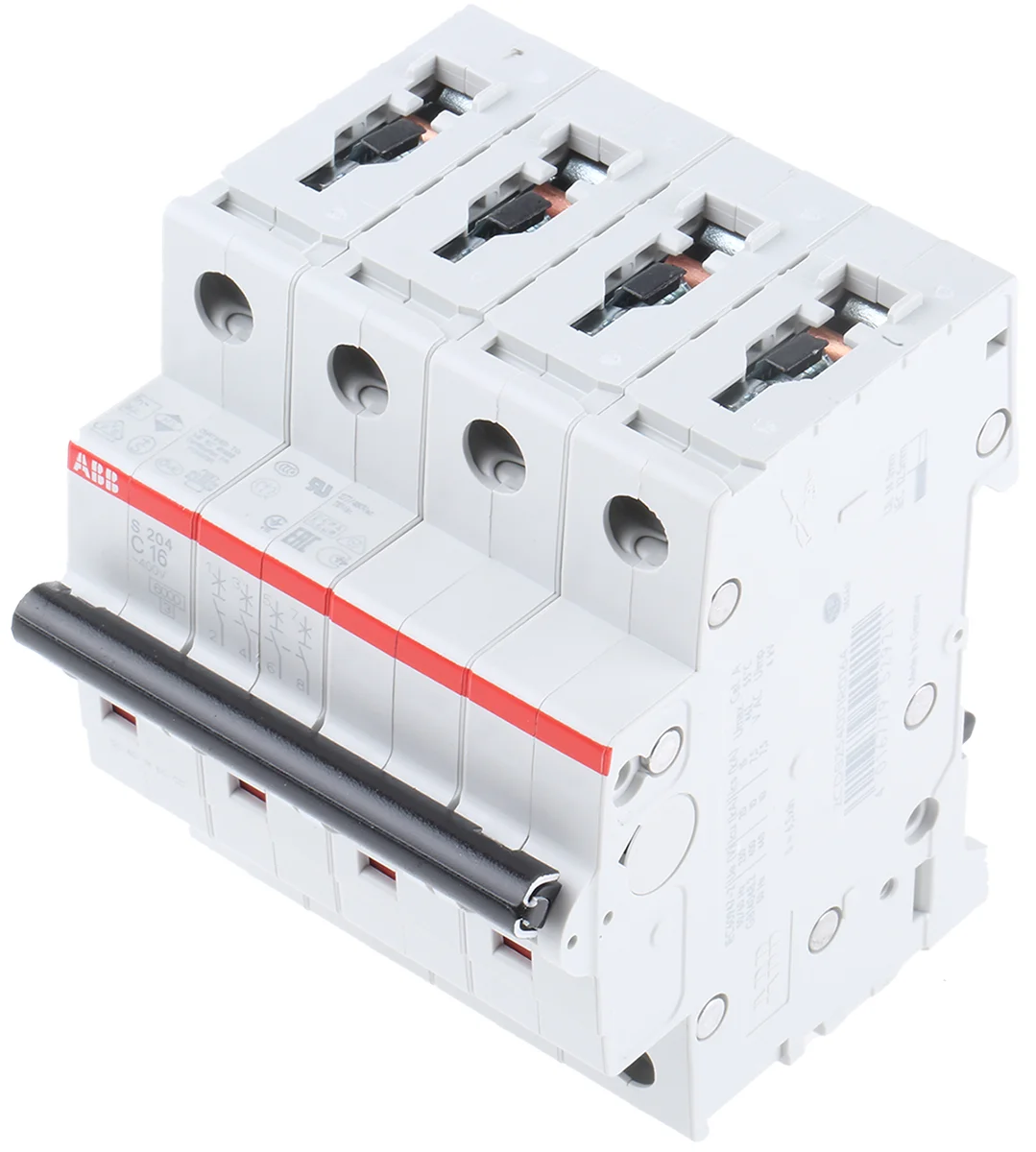 Interruptor termomagnético tetrapolar In 16A. Icn = 6kA @ IEC60898 Icu : 10 kA @ IEC60947-2. Curva C - Vista 2 de 2