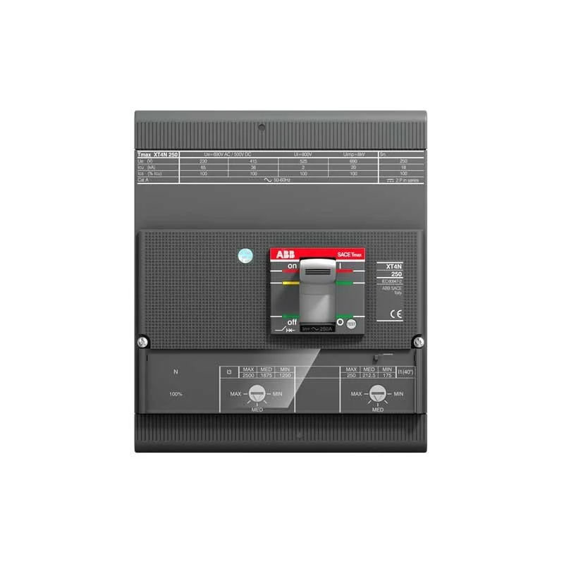 Interruptor Tmax XT tetrapolar In = 250A - Icu = 36kA, Ics = 100% Icu @ 380VCA  Modelo:XT4N 250 TMA 250-2500 4p F F