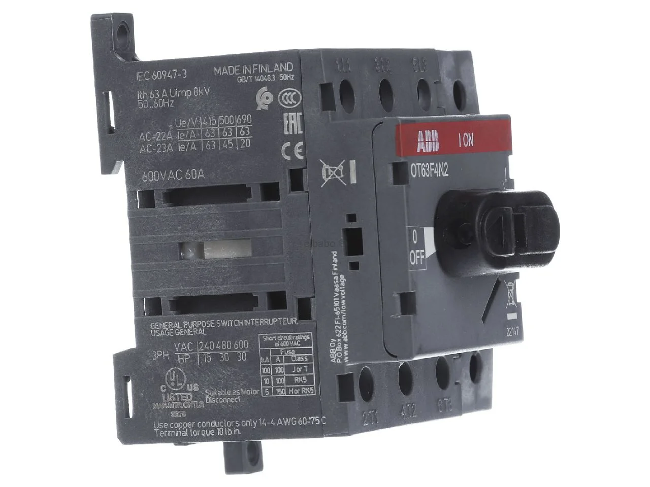 Seccionador bajo carga rotativo In=63A - 4 polos Modelo:OT63F4N2 - Vista 2 de 2