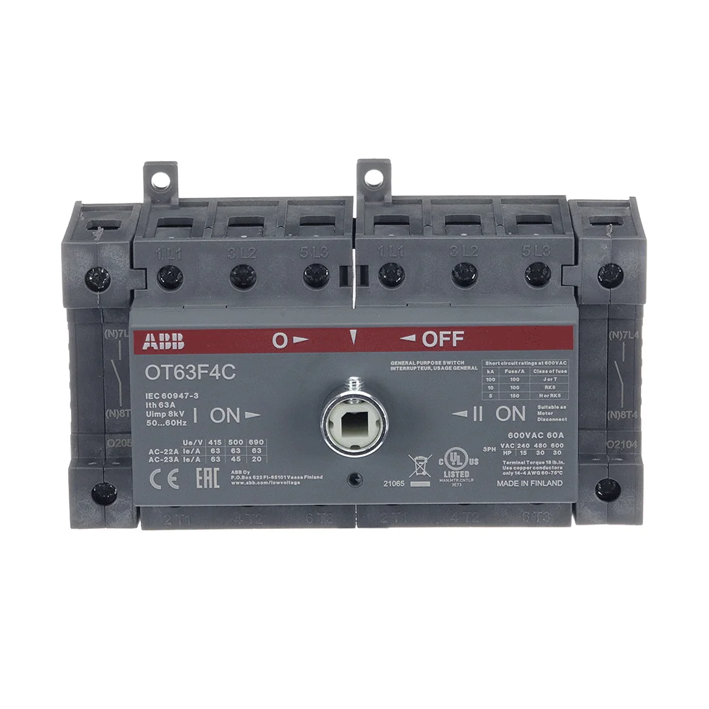 Conmutador manual bajo carga I - O - II 4 Polos 63A OT63F4C (*) no incluye eje ni manija Modelo:OT63F4C