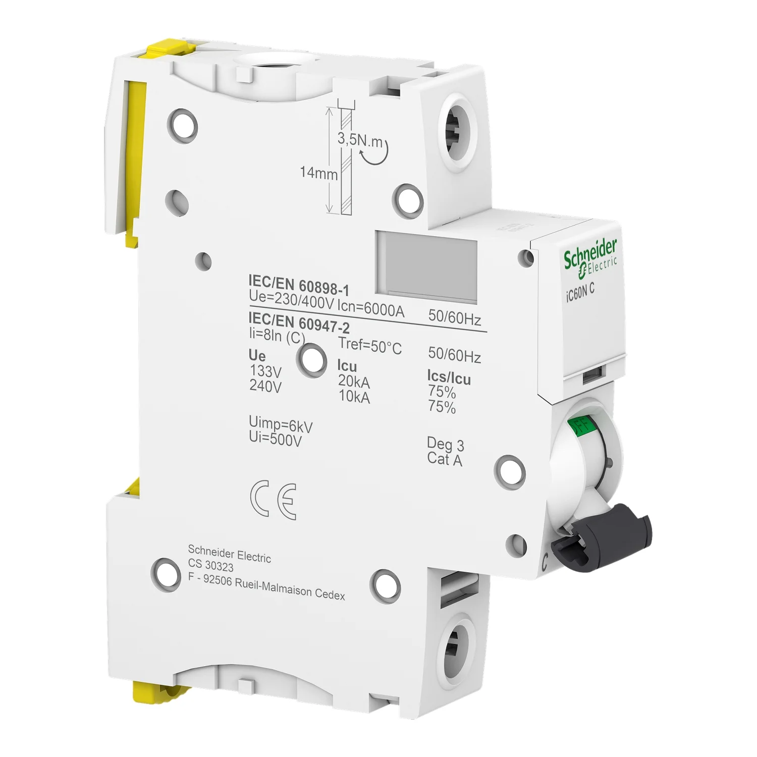 Interruptor Aut. Termomagnético Acti9 iC60N 1P 63A Curva C - Vista 2 de 3