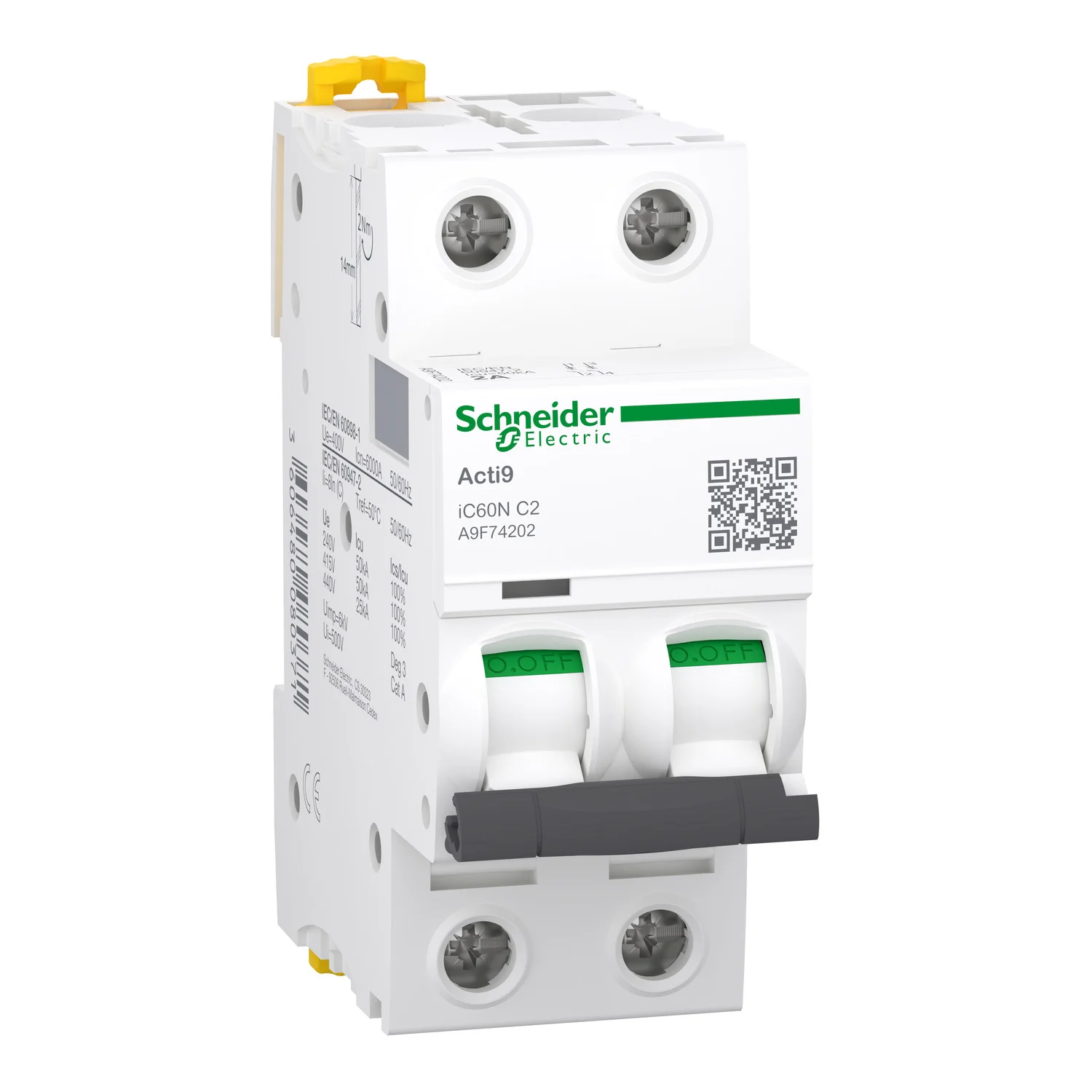 Interruptor Aut. Termomagnético Acti9 iC60N 2P 2A Curva C