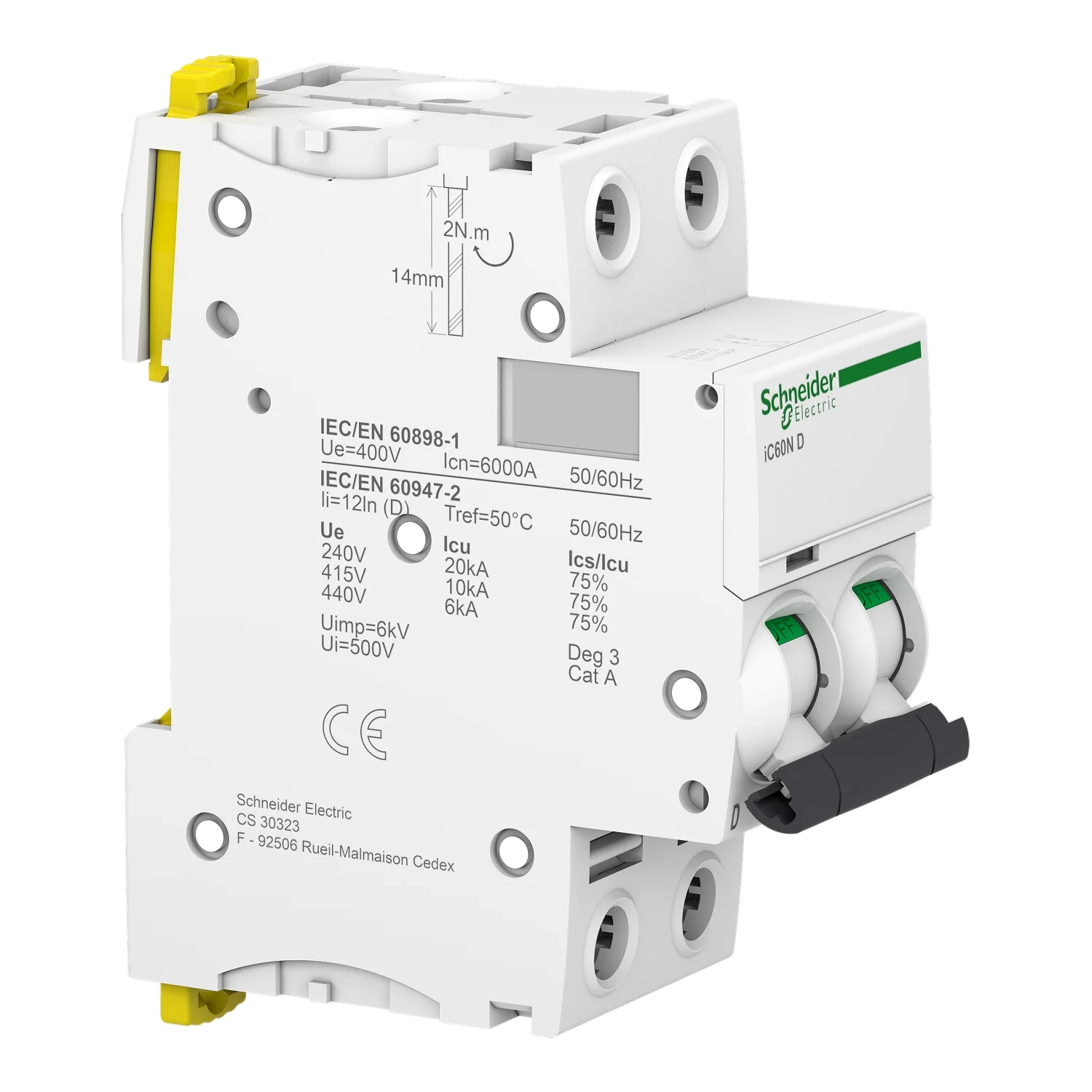 Interruptor Aut. Termomagnético Acti9 iC60N 2P 32A Curva D - Vista 3 de 3