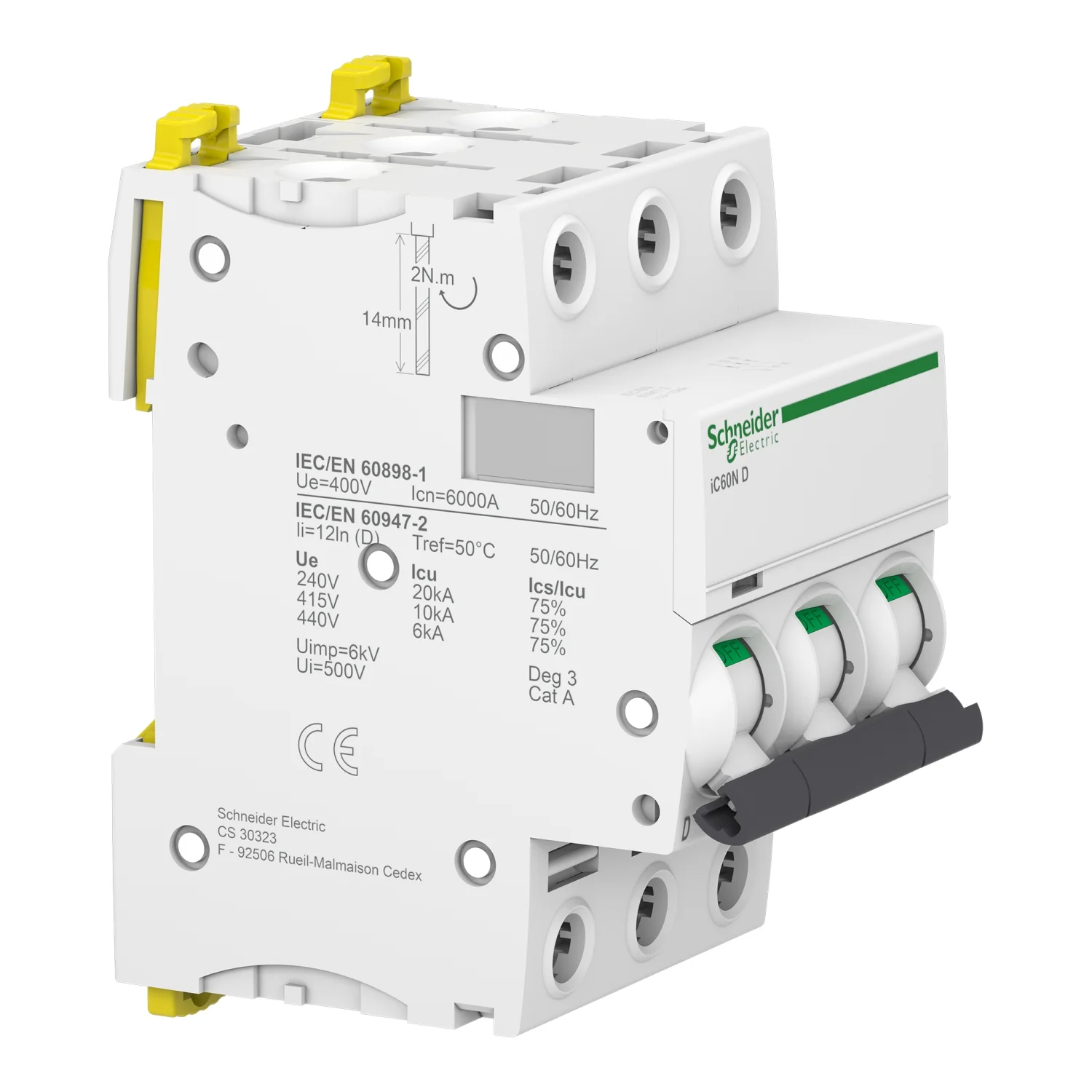 Interruptor Aut. Termomagnético Acti9 iC60N 3P 50A Curva D - Vista 2 de 2